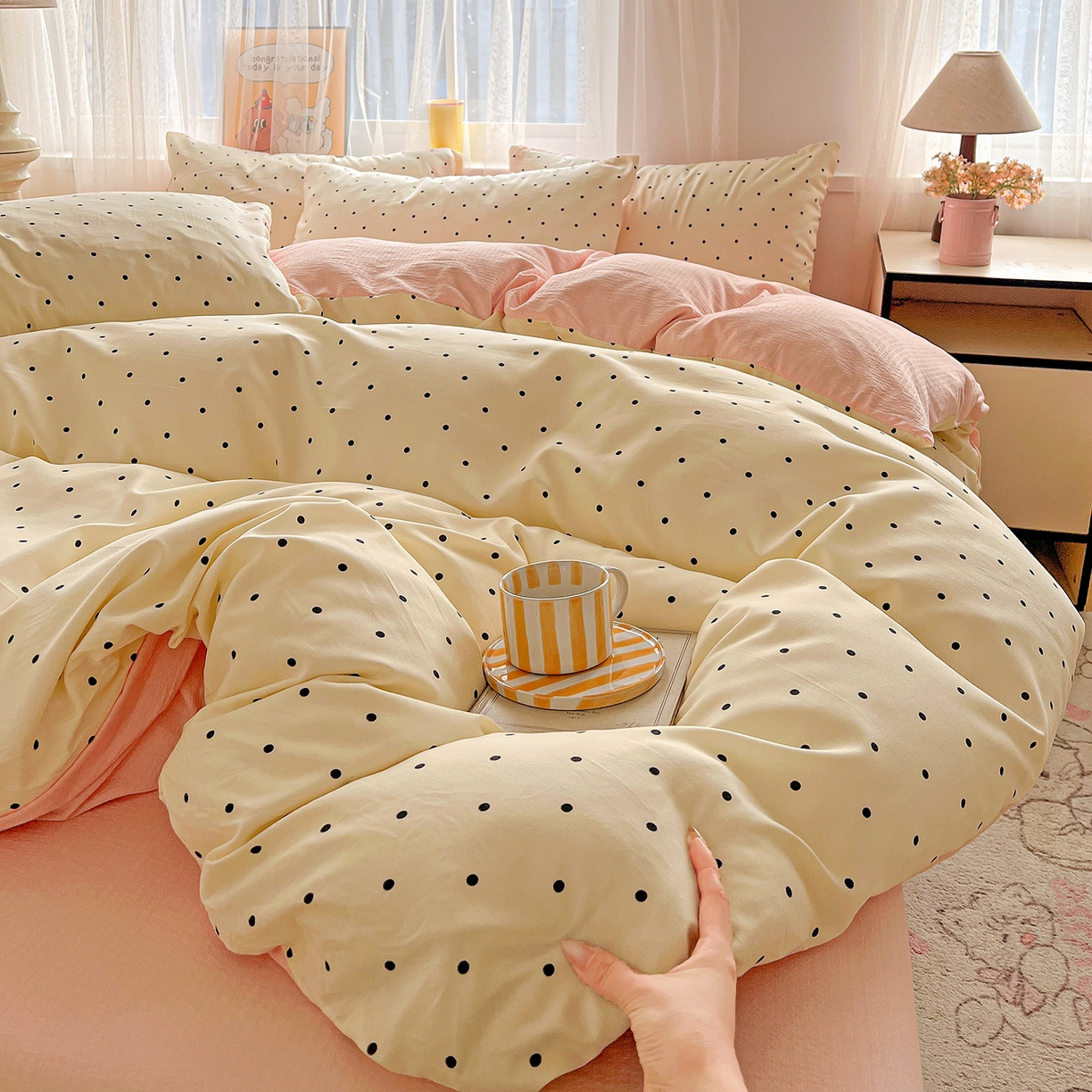 91家纺网 家纺一手货源 找家纺 灿哈 2026新款双层纱木棉水洗棉单品套件