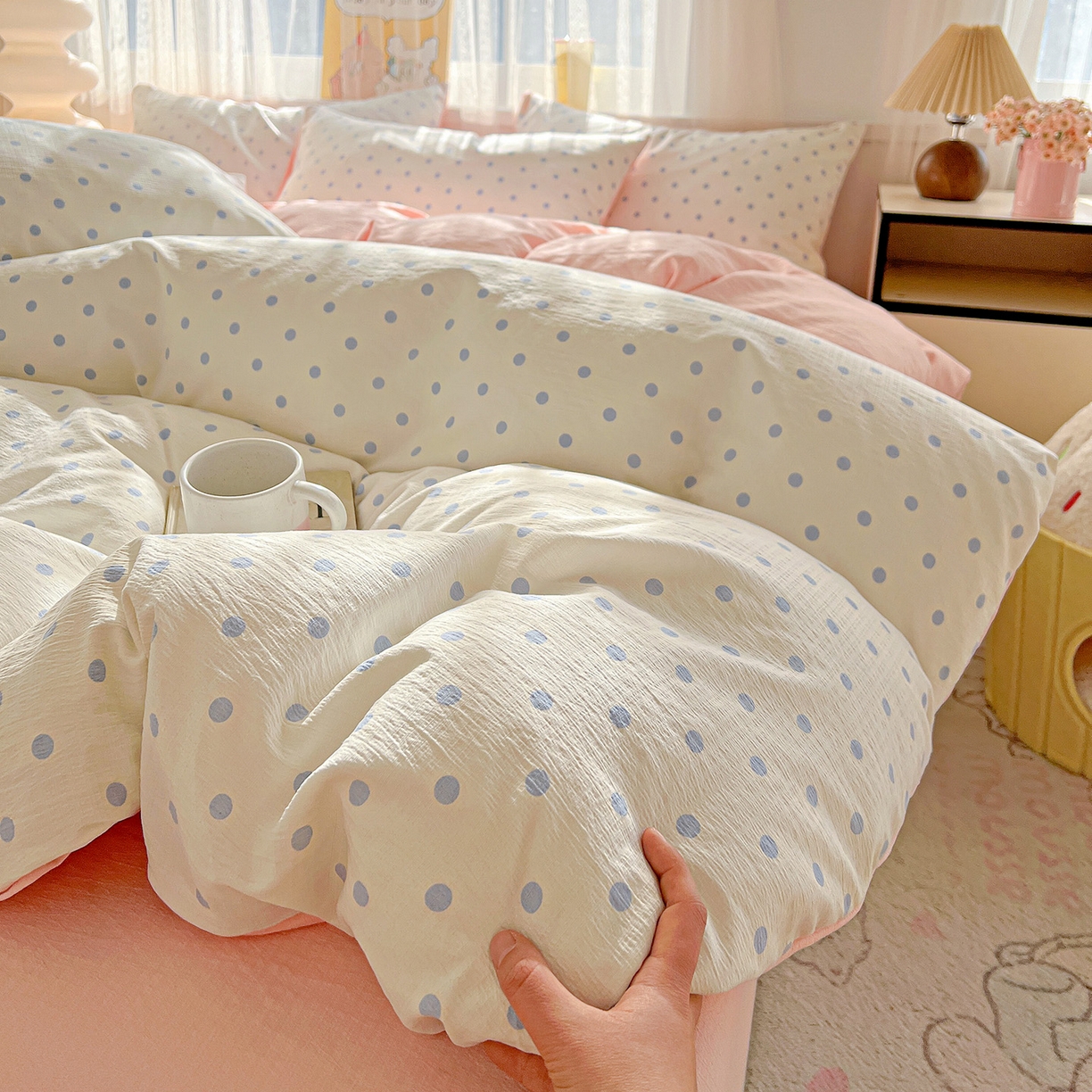 91家纺网 家纺一手货源 找家纺 灿哈 2026新款双层纱木棉水洗棉单品套件