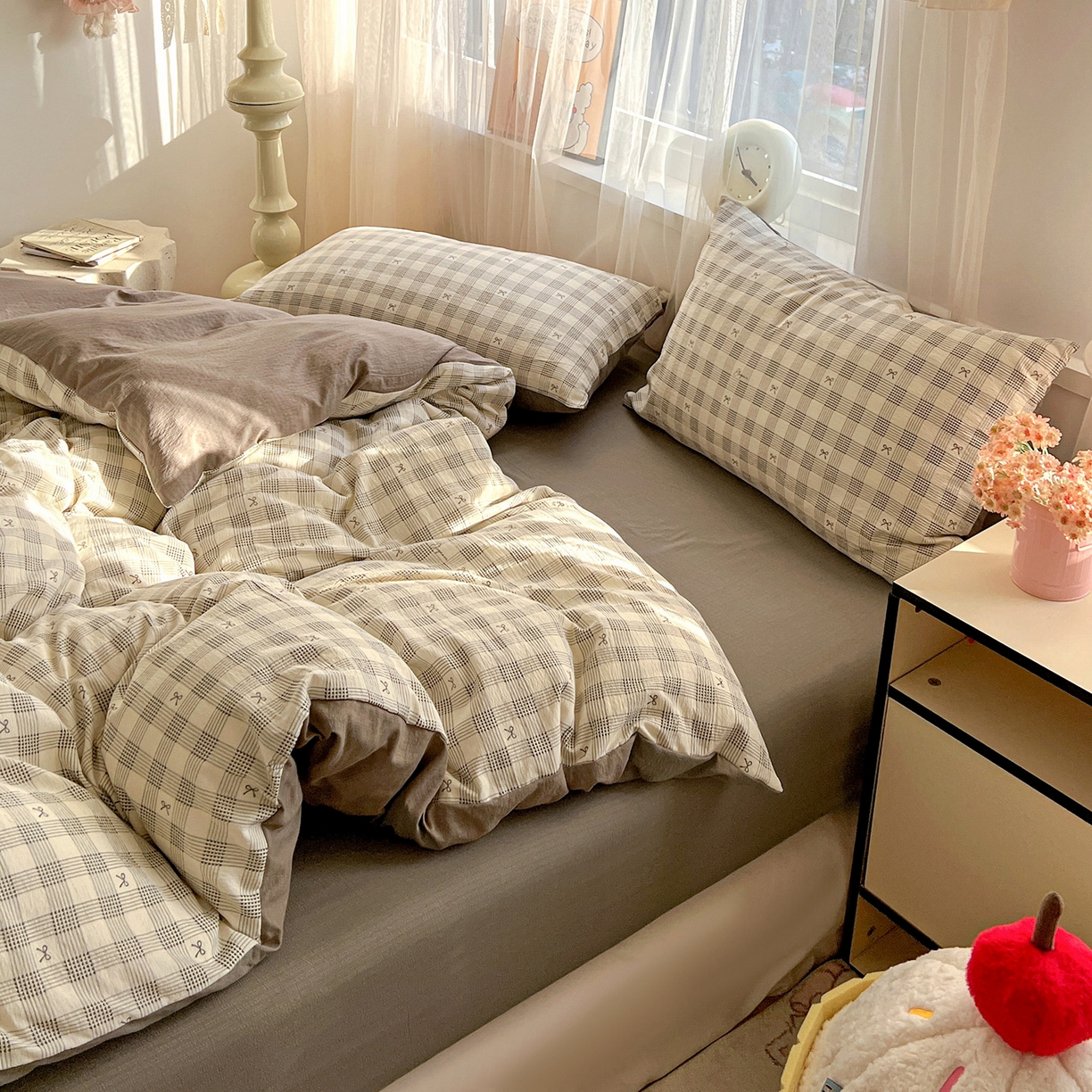 91家纺网 家纺一手货源 找家纺 灿哈2026新款双层纱木棉水洗棉单品套件