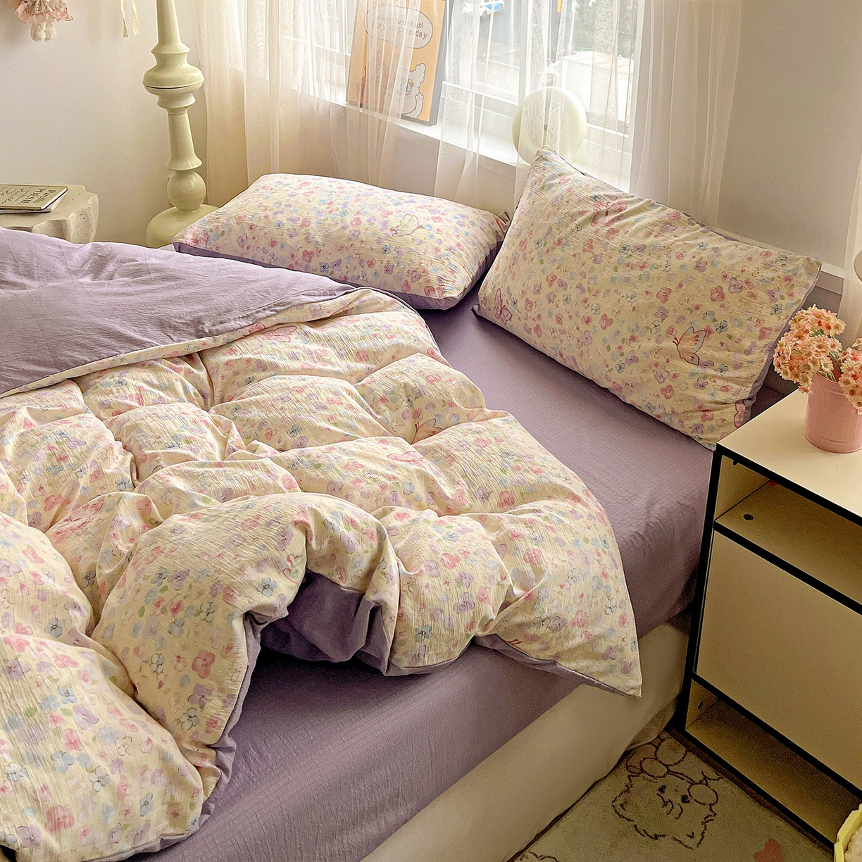 91家纺网 家纺一手货源 找家纺 灿哈2026新款双层纱木棉水洗棉单品套件