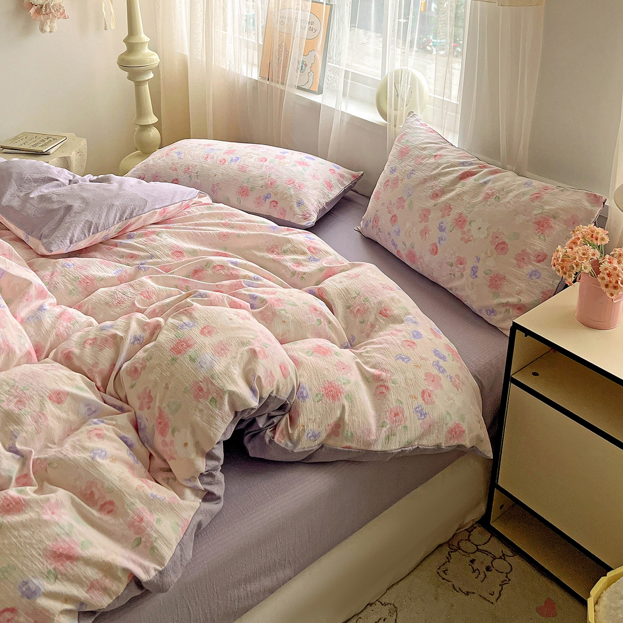 91家纺网 家纺一手货源 找家纺 灿哈2026新款双层纱木棉水洗棉单品套件