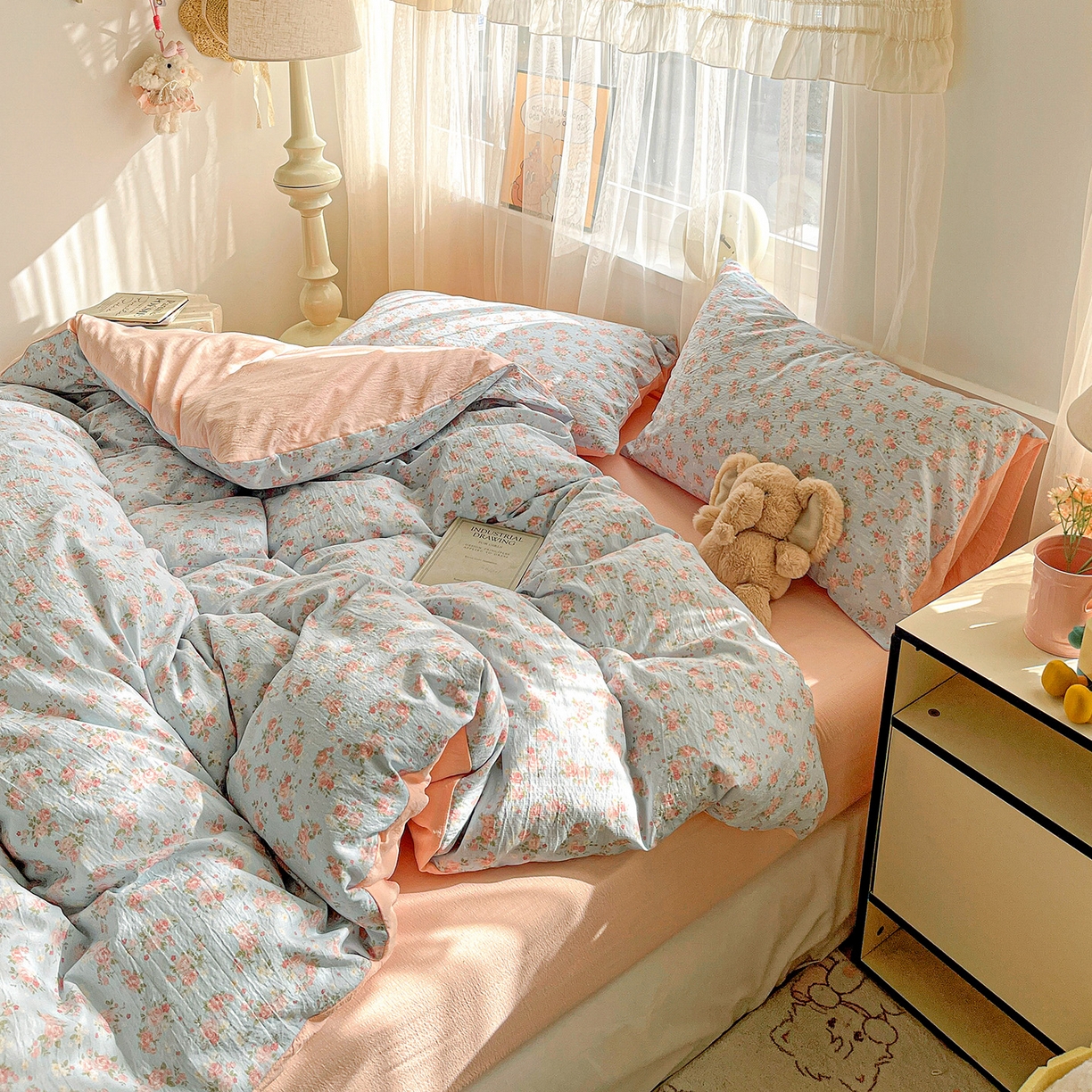 91家纺网 家纺一手货源 找家纺 灿哈2026新款双层纱木棉水洗棉单品套件