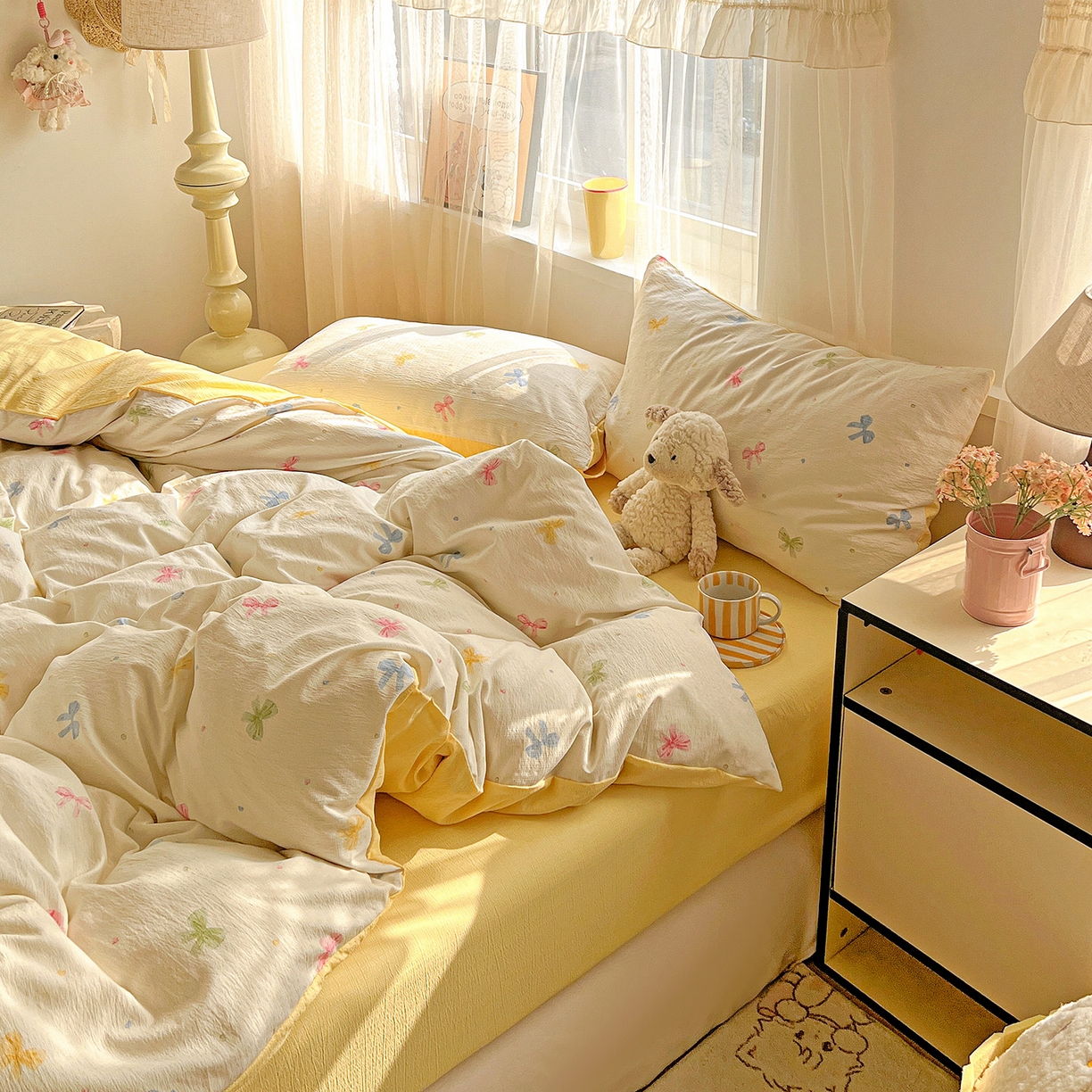 91家纺网 家纺一手货源 找家纺 灿哈2026新款双层纱木棉水洗棉单品套件