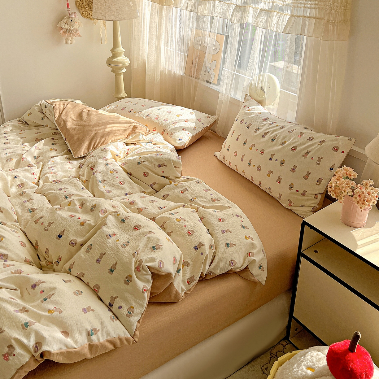 91家纺网 家纺一手货源 找家纺 灿哈2026新款双层纱木棉水洗棉单品套件