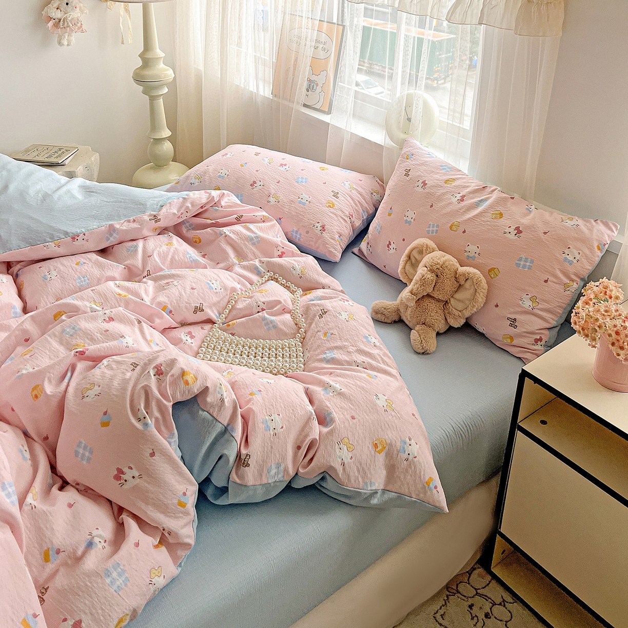 91家纺网 家纺一手货源 找家纺 灿哈2026新款双层纱木棉水洗棉单品套件