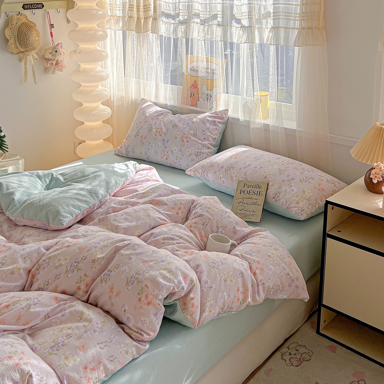 91家纺网 家纺一手货源 找家纺 灿哈2026新款双层纱木棉水洗棉单品套件