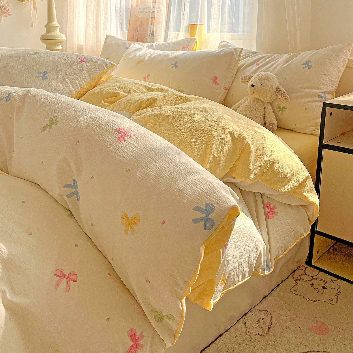 91家纺网 家纺一手货源 找家纺 灿哈 2026新款双层纱木棉水洗棉单品套件