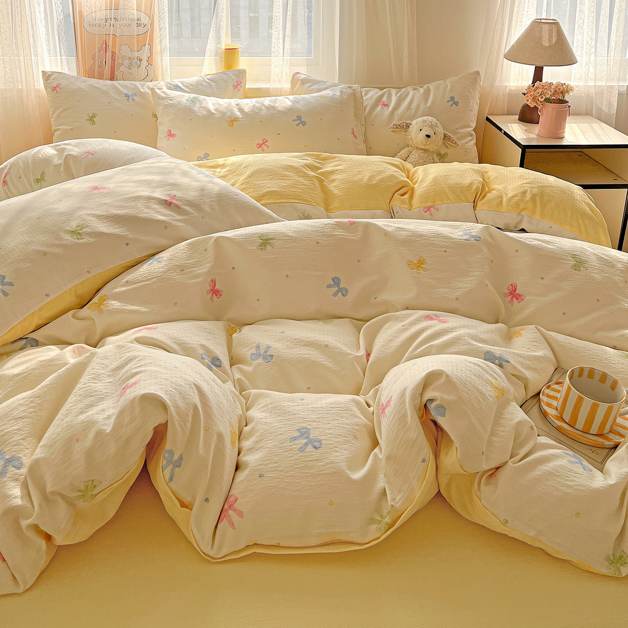 91家纺网 家纺一手货源 找家纺 灿哈 2026新款双层纱木棉水洗棉单品套件