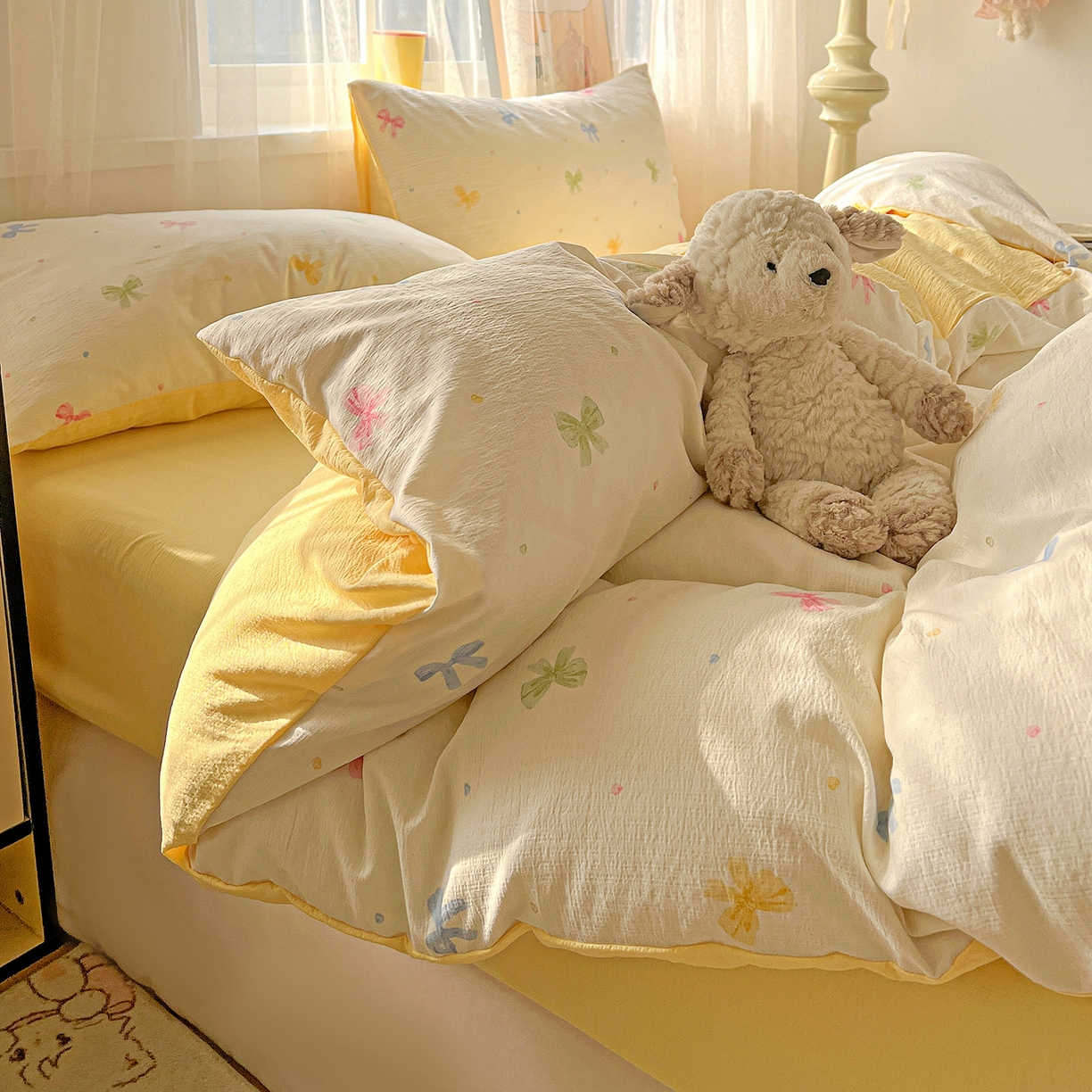 91家纺网 家纺一手货源 找家纺 灿哈 2026新款双层纱木棉水洗棉单品套件