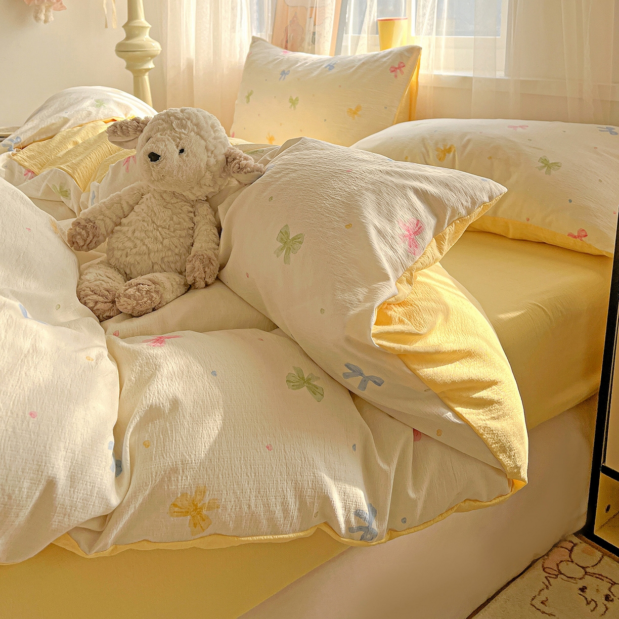 91家纺网 家纺一手货源 找家纺 灿哈 2026新款双层纱木棉水洗棉单品套件