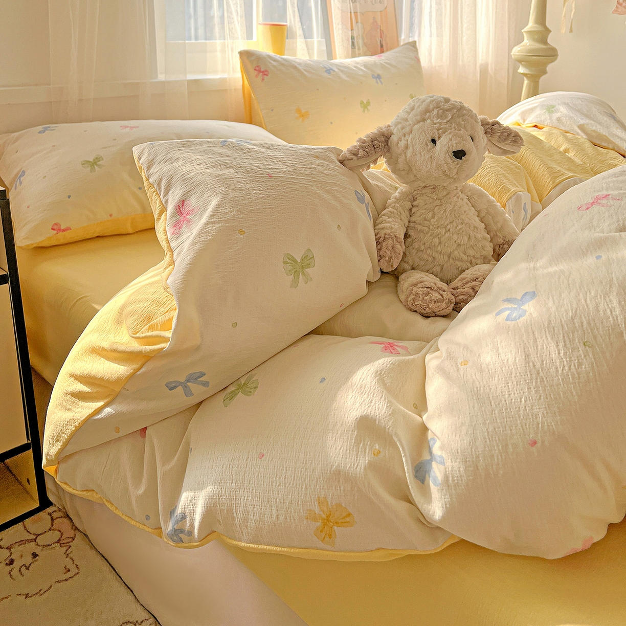 91家纺网 家纺一手货源 找家纺 灿哈 2026新款双层纱木棉水洗棉单品套件