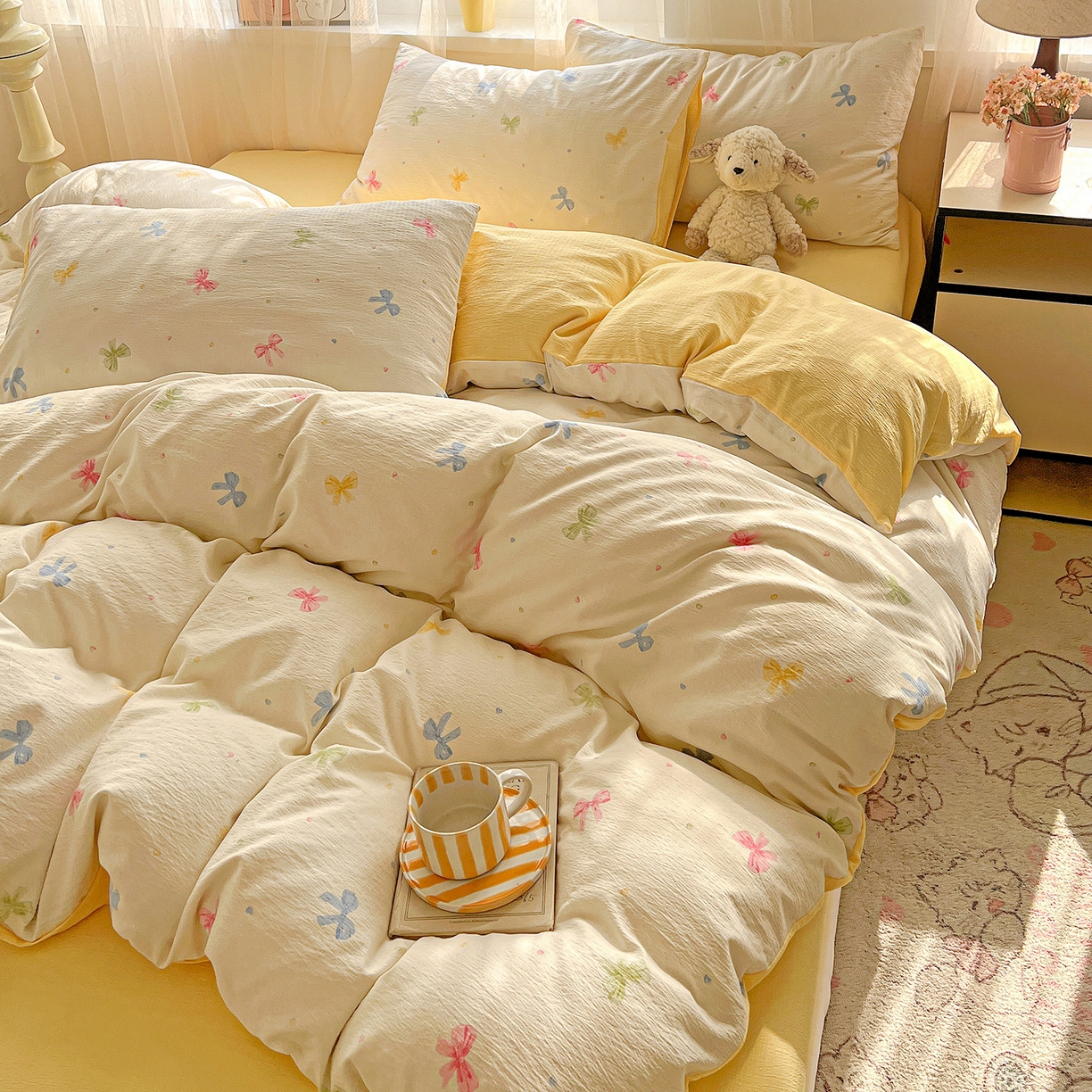 91家纺网 家纺一手货源 找家纺 灿哈 2026新款双层纱木棉水洗棉单品套件