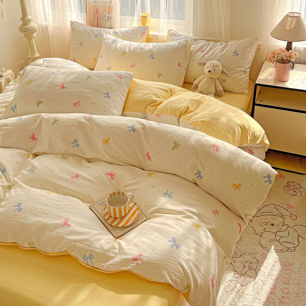 91家纺网 家纺一手货源 找家纺 灿哈 2026新款双层纱木棉水洗棉单品套件