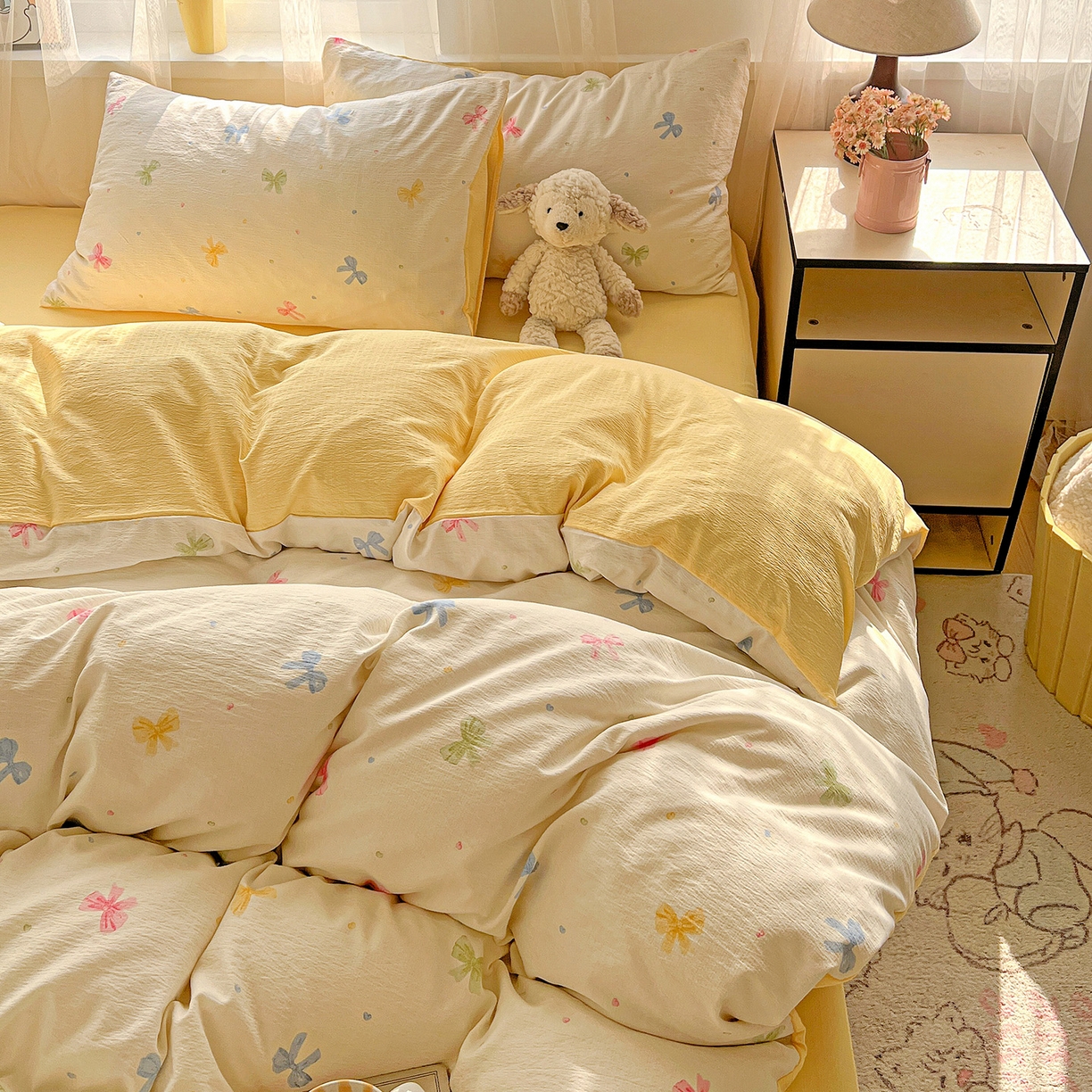 91家纺网 家纺一手货源 找家纺 灿哈 2026新款双层纱木棉水洗棉单品套件