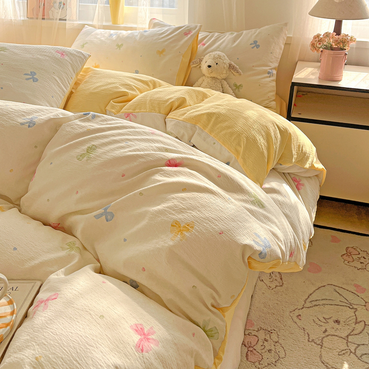 91家纺网 家纺一手货源 找家纺 灿哈 2026新款双层纱木棉水洗棉单品套件