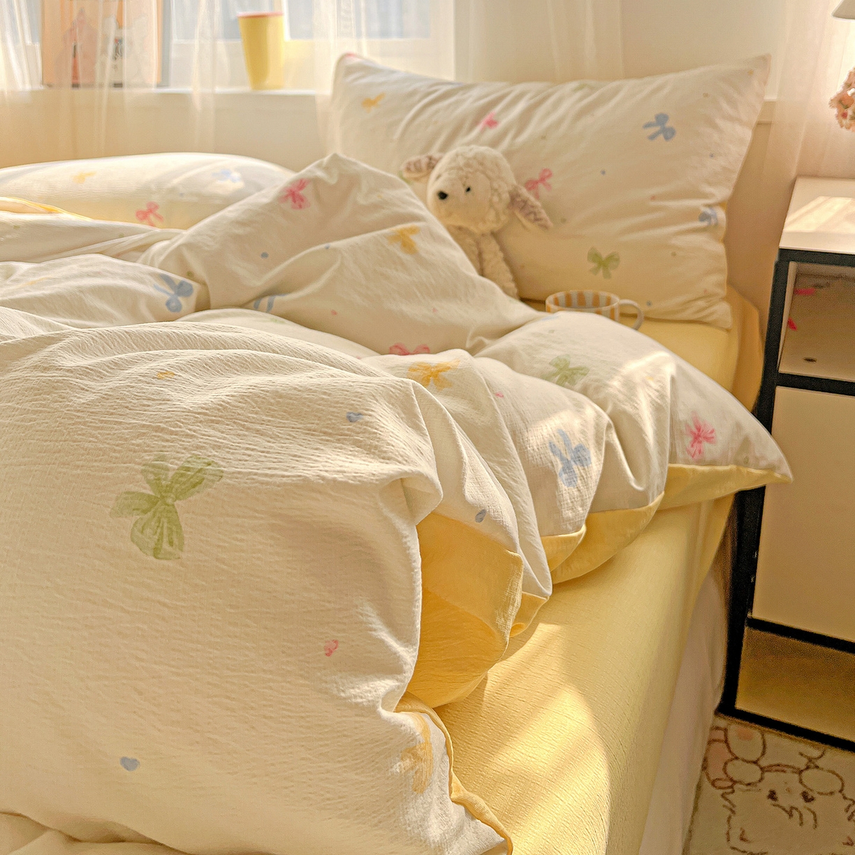 91家纺网 家纺一手货源 找家纺 灿哈 2026新款双层纱木棉水洗棉单品套件