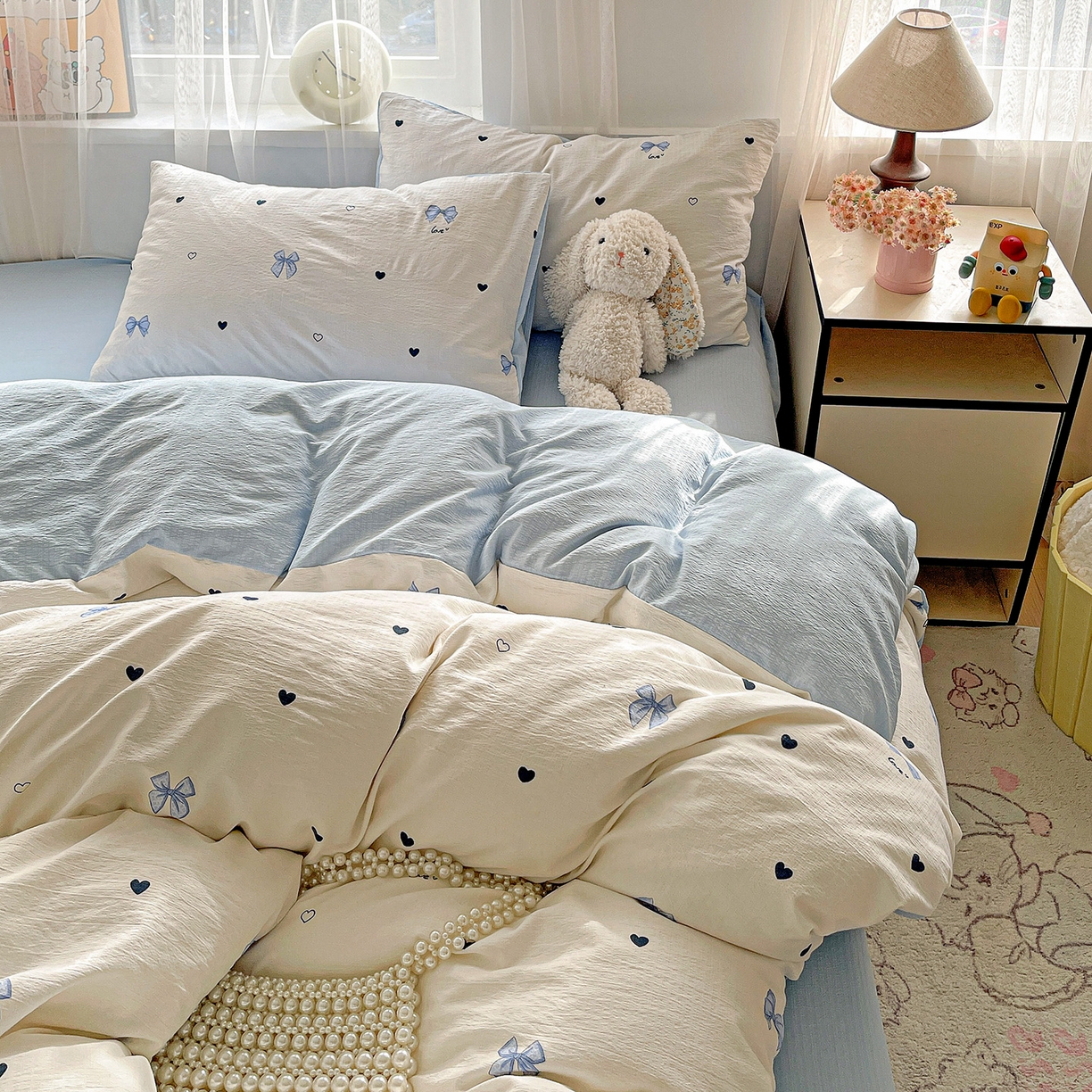 91家纺网 家纺一手货源 找家纺 灿哈2026新款双层纱木棉水洗棉单品套件