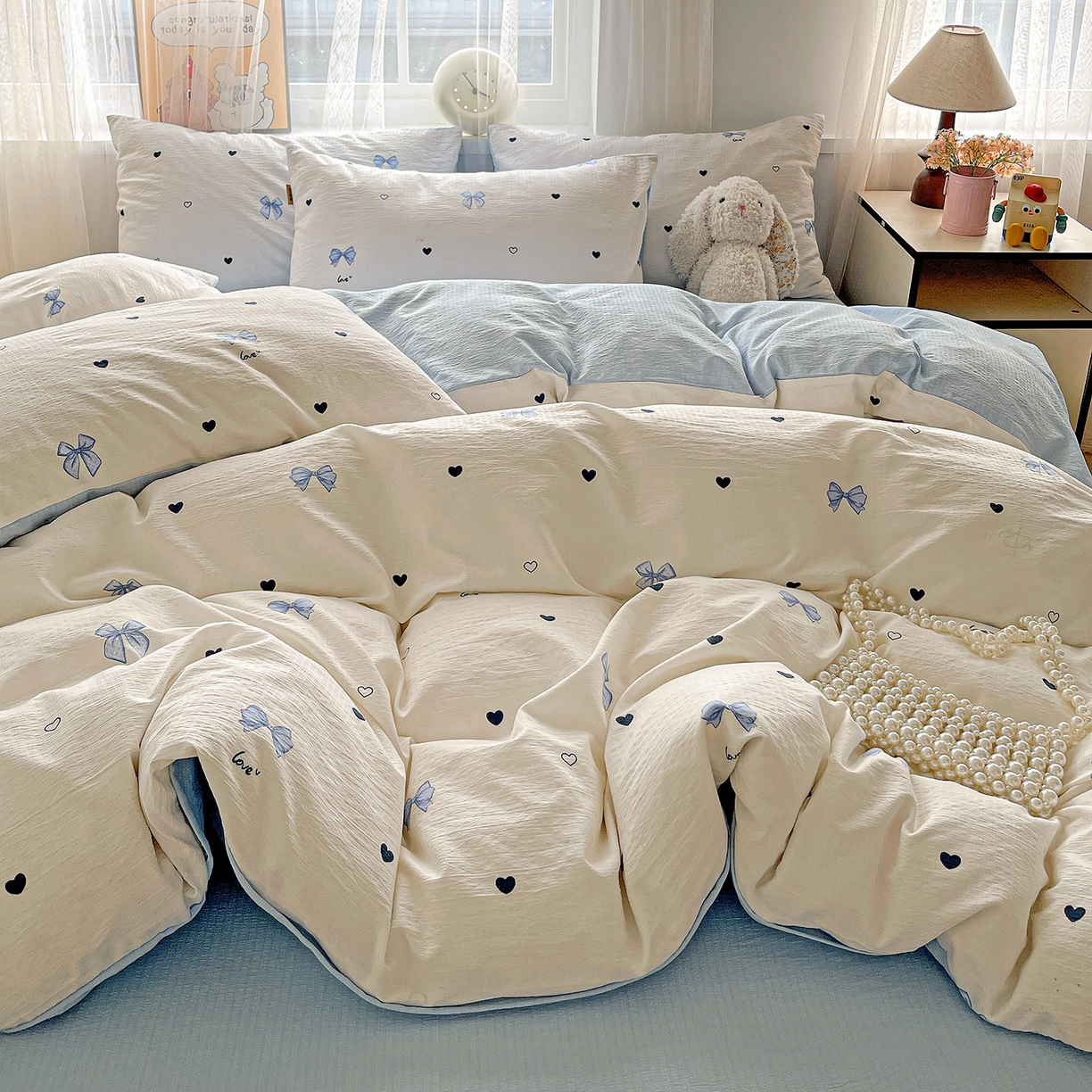 91家纺网 家纺一手货源 找家纺 灿哈2026新款双层纱木棉水洗棉单品套件