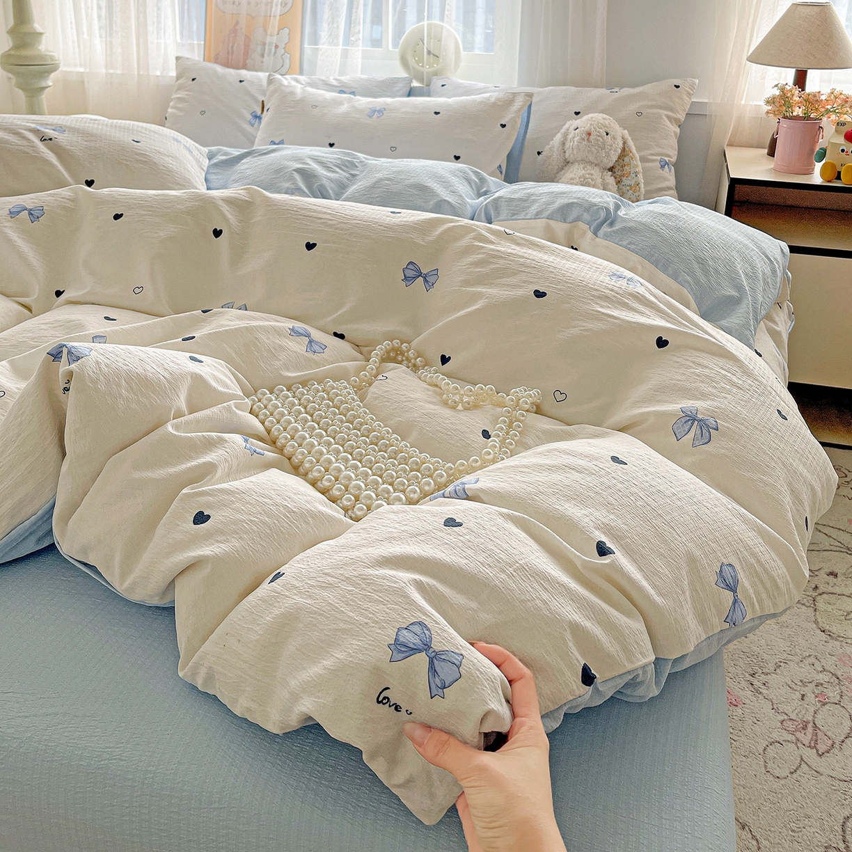 91家纺网 家纺一手货源 找家纺 灿哈2026新款双层纱木棉水洗棉单品套件