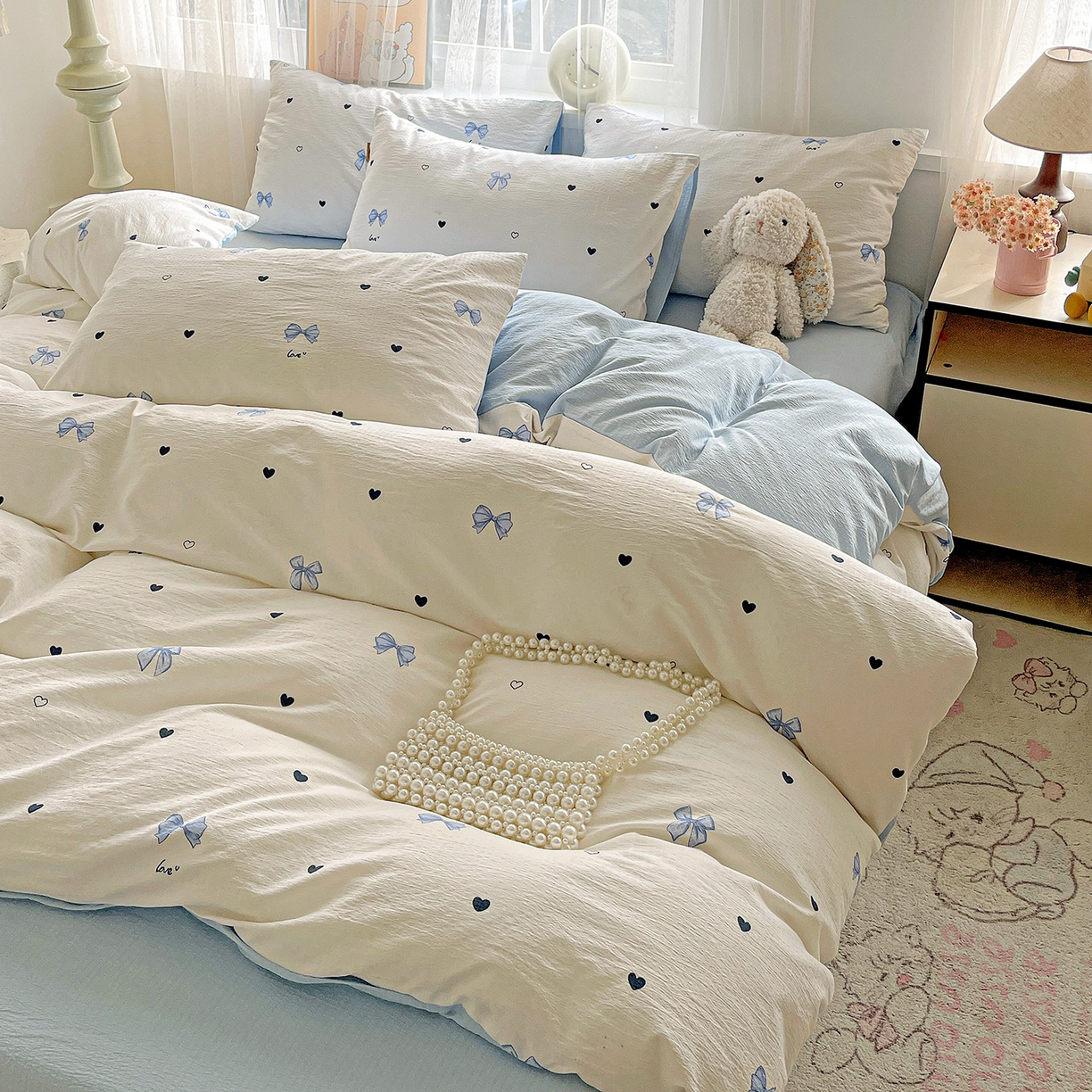 91家纺网 家纺一手货源 找家纺 灿哈2026新款双层纱木棉水洗棉单品套件