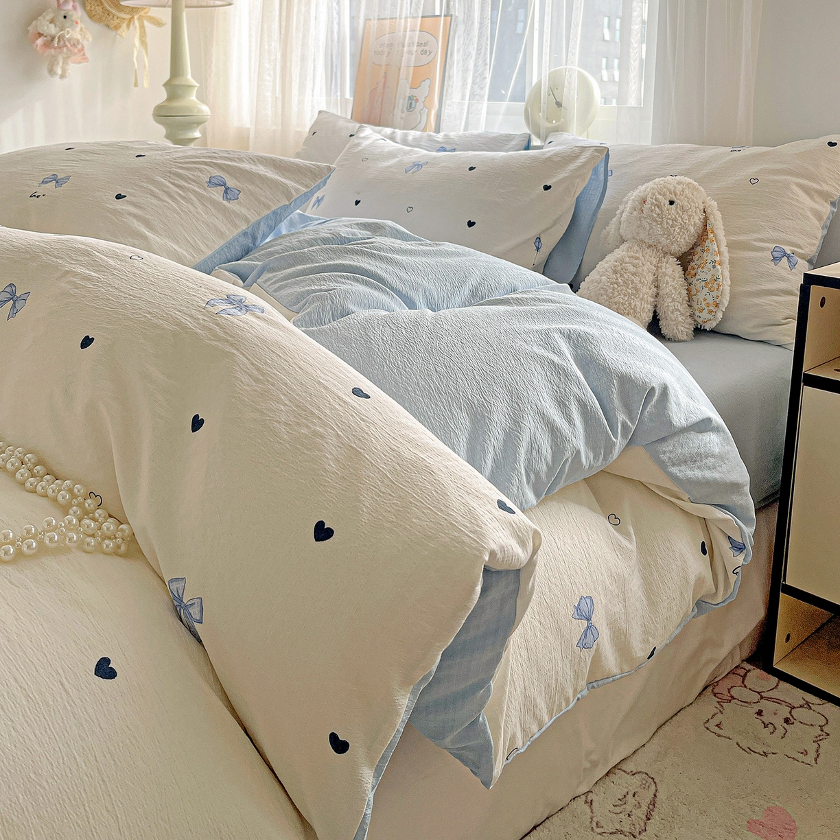 91家纺网 家纺一手货源 找家纺 灿哈2026新款双层纱木棉水洗棉单品套件