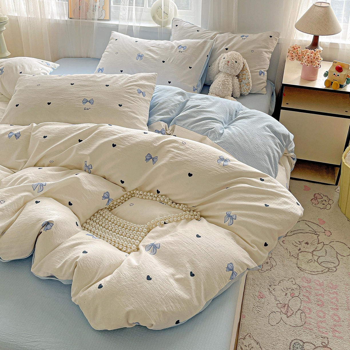 91家纺网 家纺一手货源 找家纺 灿哈2026新款双层纱木棉水洗棉单品套件