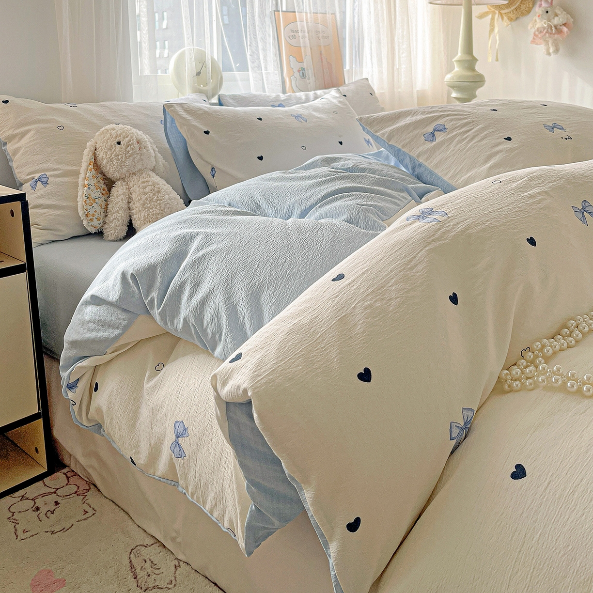 91家纺网 家纺一手货源 找家纺 灿哈2026新款双层纱木棉水洗棉单品套件