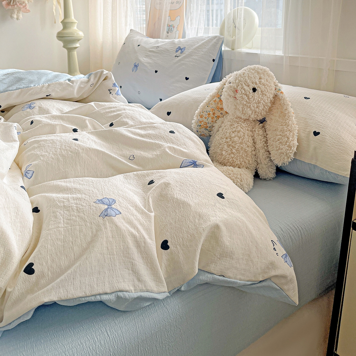 91家纺网 家纺一手货源 找家纺 灿哈2026新款双层纱木棉水洗棉单品套件