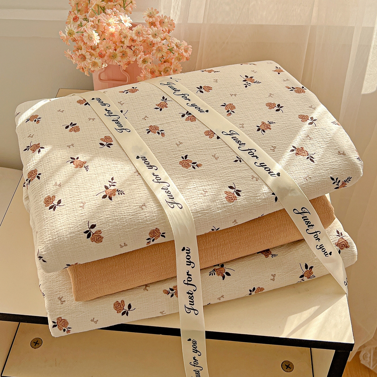 91家纺网 家纺一手货源 找家纺 灿哈家纺 2026新款双层纱木棉水洗棉单品套件