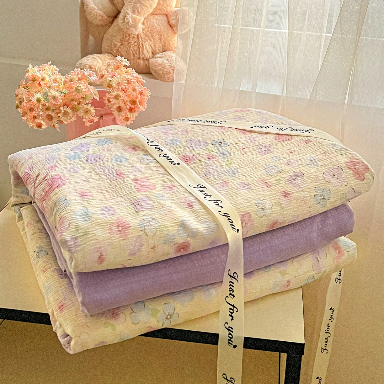 91家纺网 家纺一手货源 找家纺 灿哈家纺 2026新款双层纱木棉水洗棉单品套件