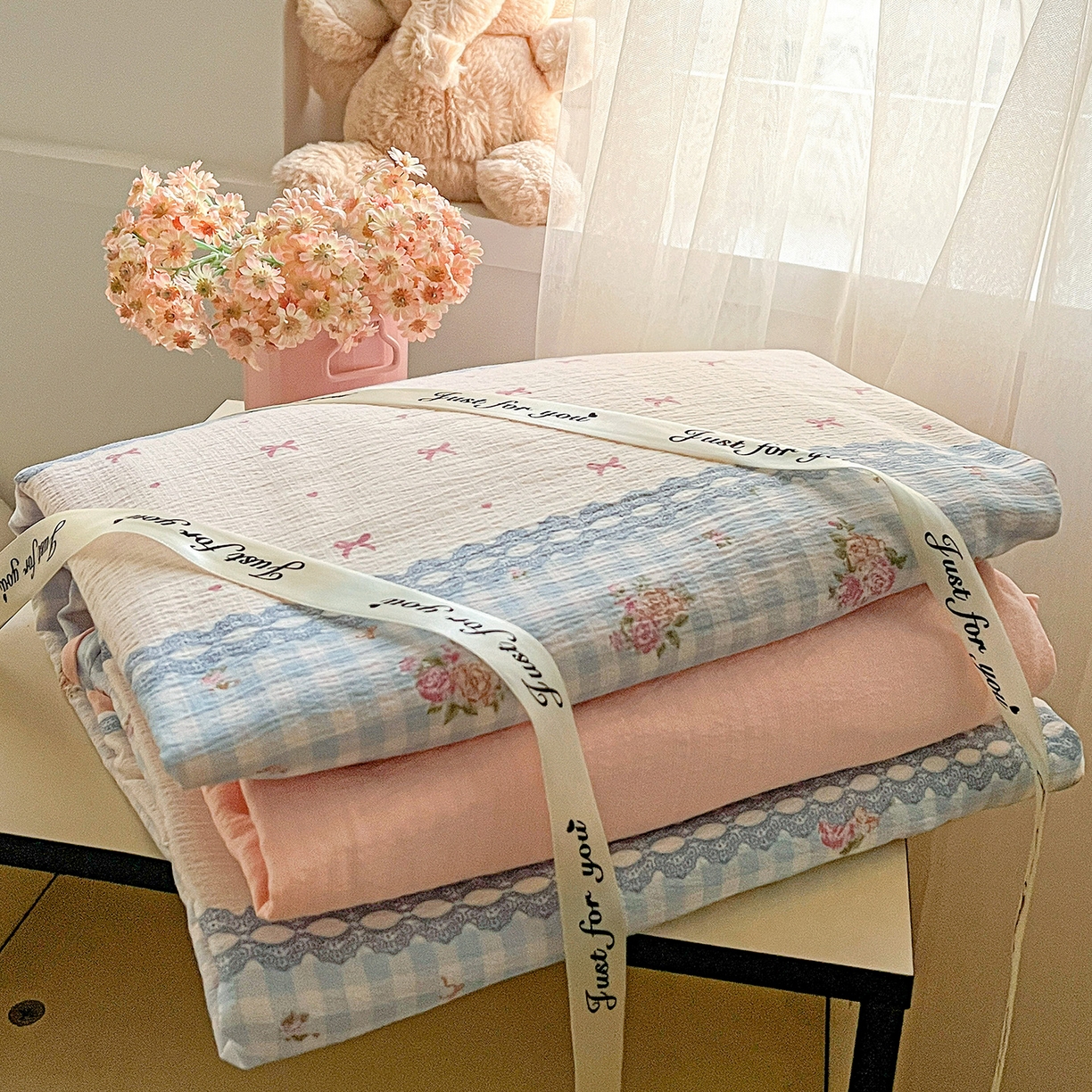 91家纺网 家纺一手货源 找家纺 灿哈家纺 2026新款双层纱木棉水洗棉单品套件