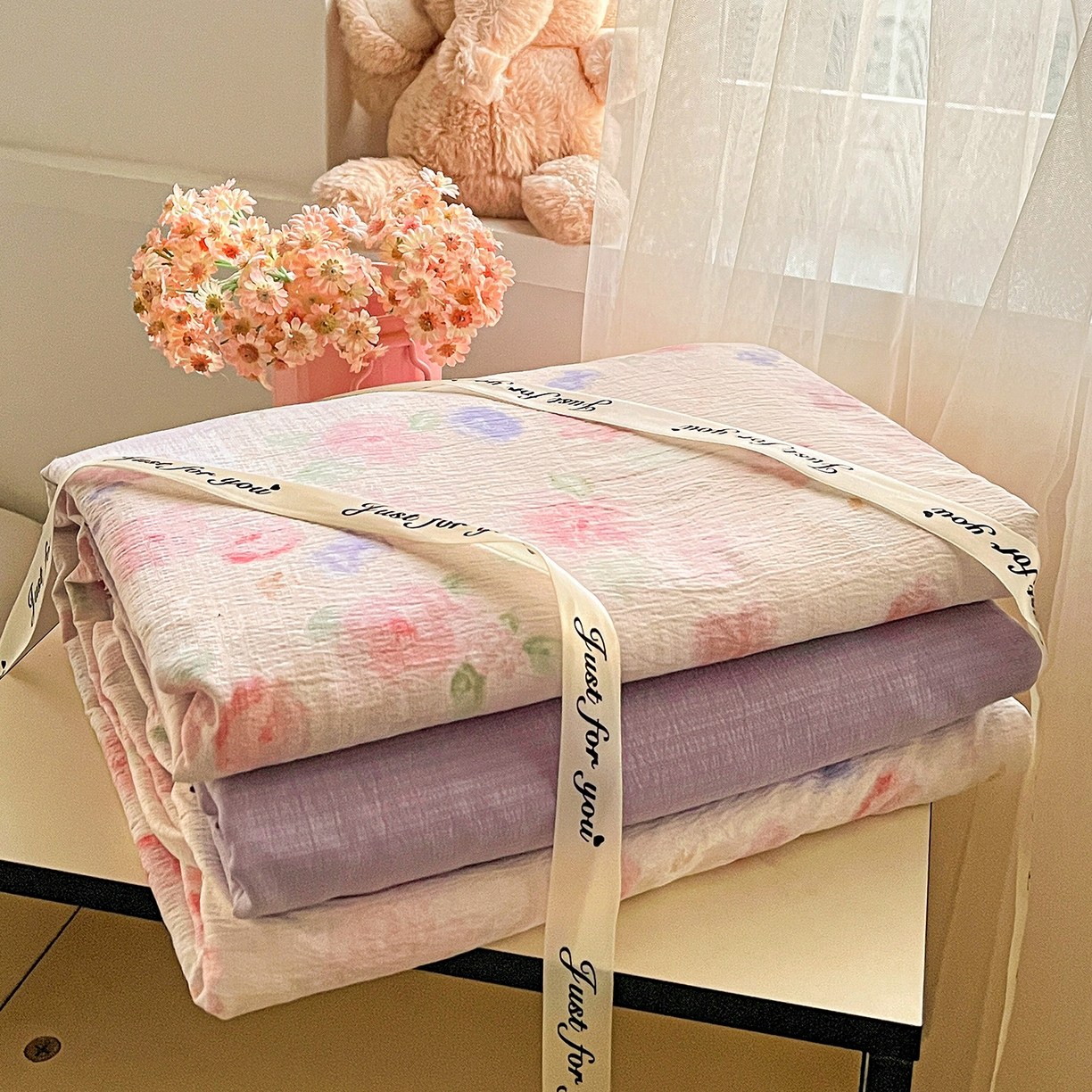 91家纺网 家纺一手货源 找家纺 灿哈家纺 2026新款双层纱木棉水洗棉单品套件