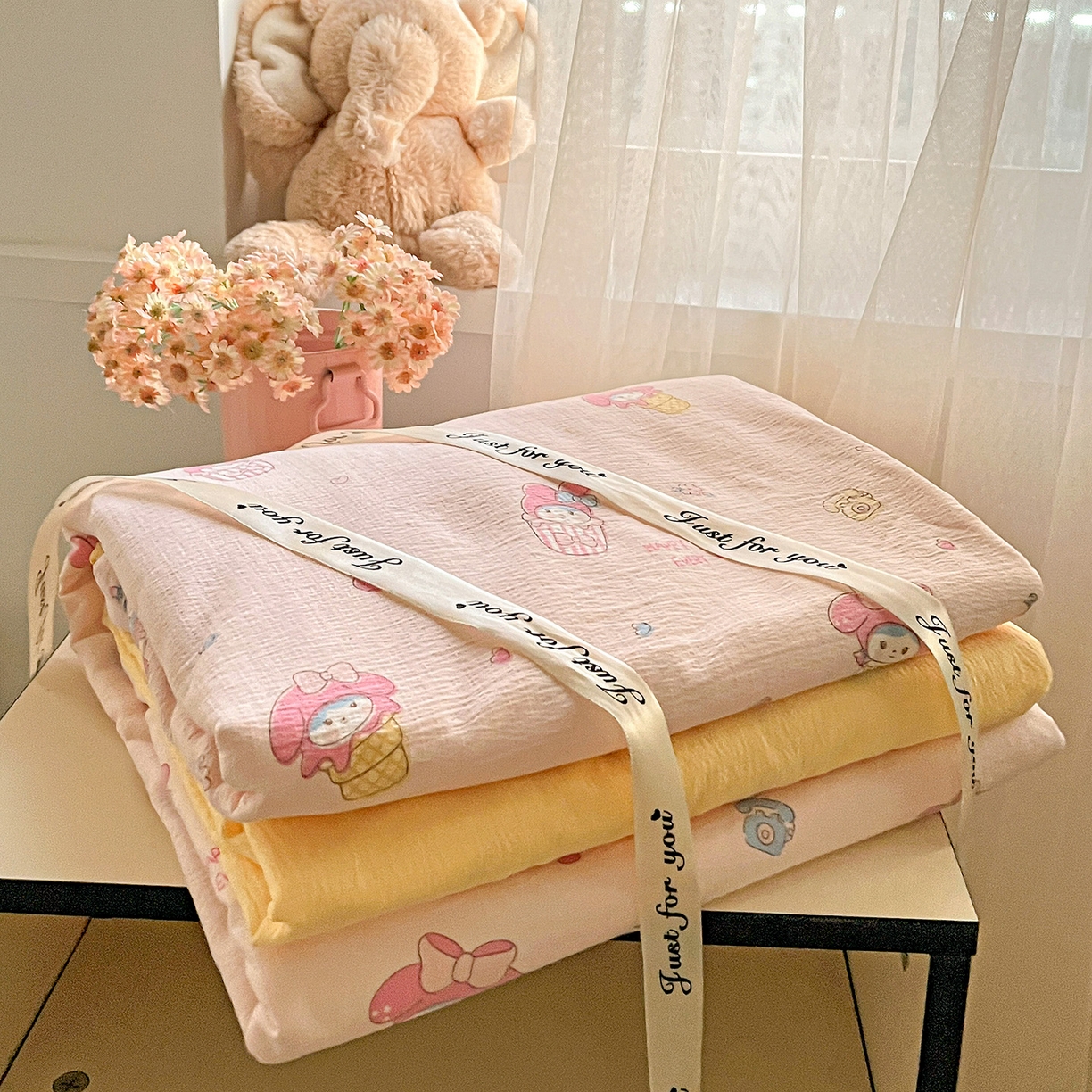 91家纺网 家纺一手货源 找家纺 灿哈家纺 2026新款双层纱木棉水洗棉单品套件