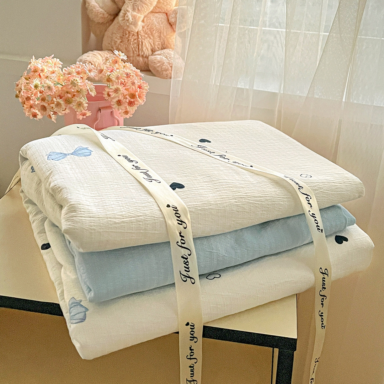 91家纺网 家纺一手货源 找家纺 灿哈家纺 2026新款双层纱木棉水洗棉单品套件