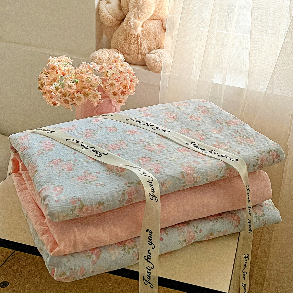 91家纺网 家纺一手货源 找家纺 灿哈家纺 2026新款双层纱木棉水洗棉单品套件