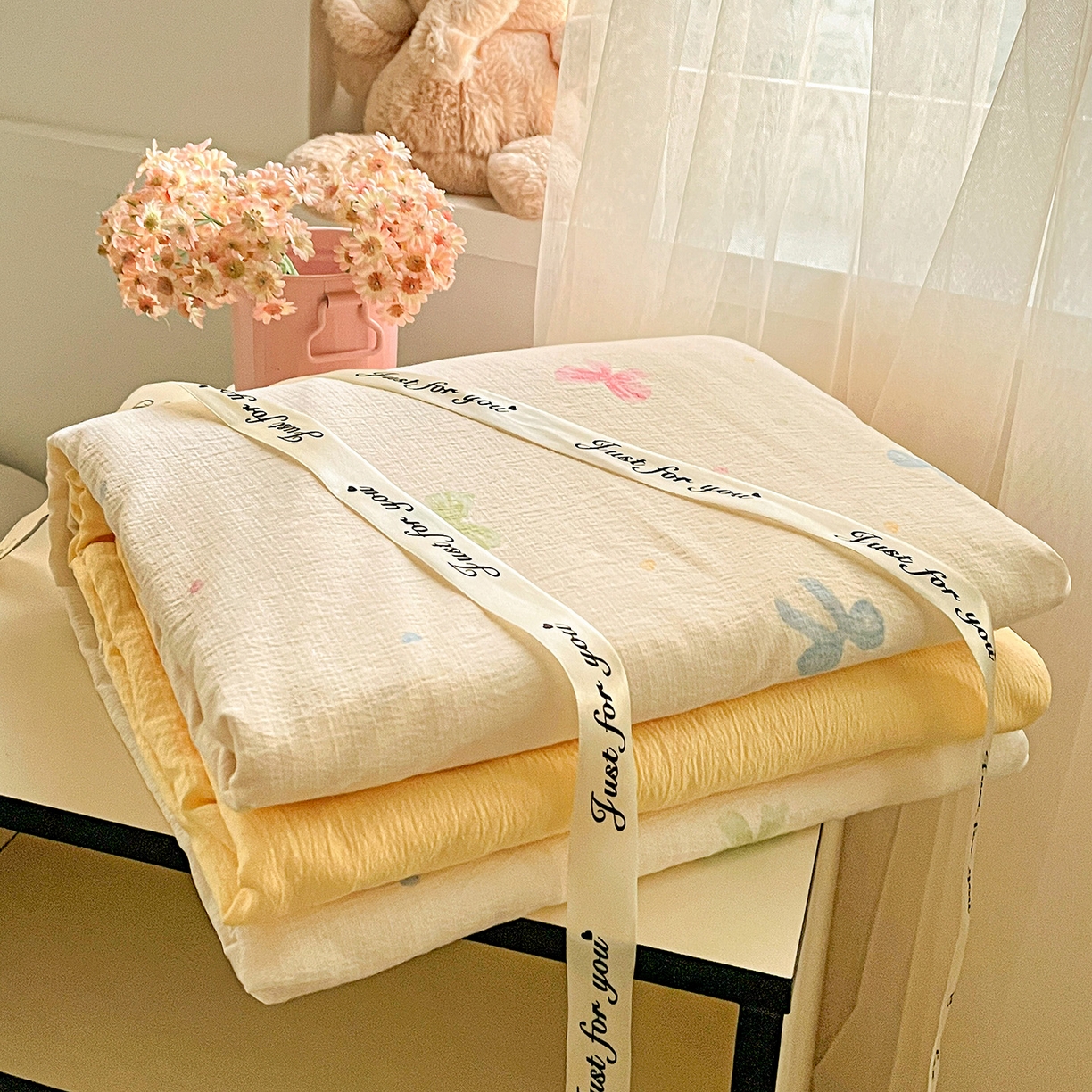 91家纺网 家纺一手货源 找家纺 灿哈家纺 2026新款双层纱木棉水洗棉单品套件