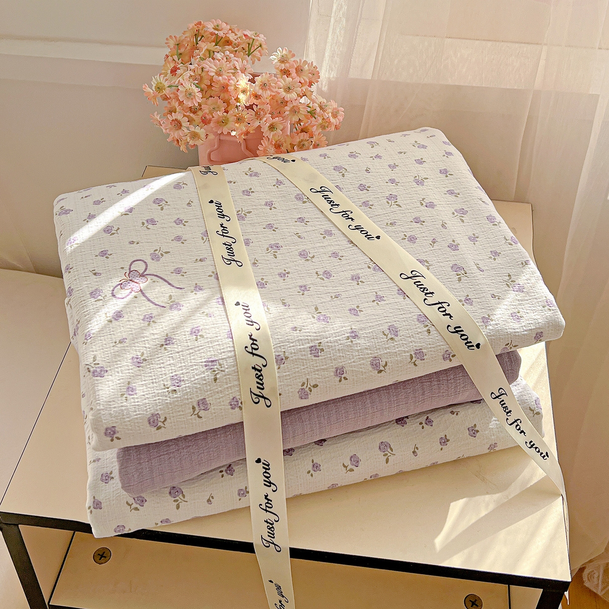 91家纺网 家纺一手货源 找家纺 灿哈家纺 2026新款双层纱木棉水洗棉单品套件