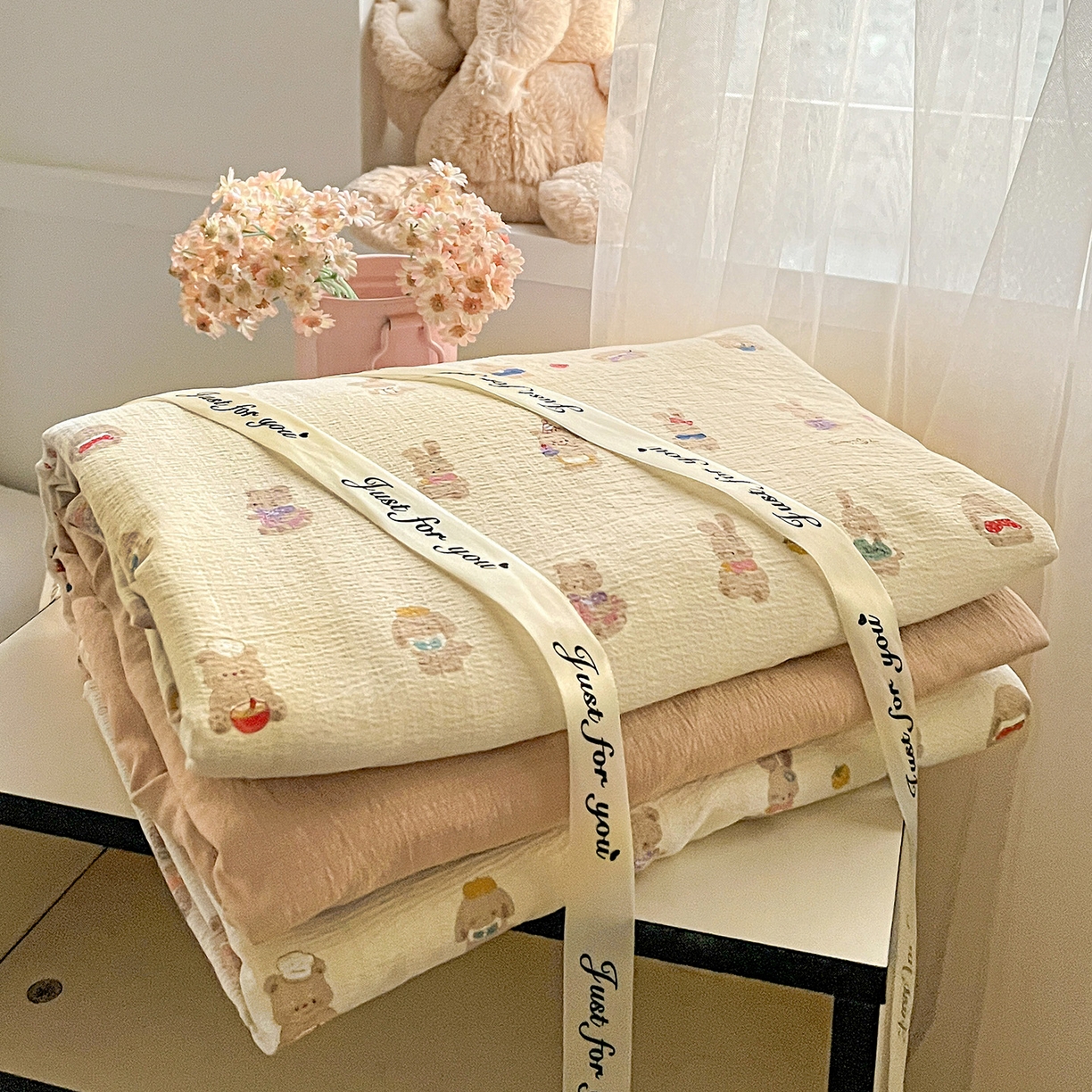 91家纺网 家纺一手货源 找家纺 灿哈家纺 2026新款双层纱木棉水洗棉单品套件