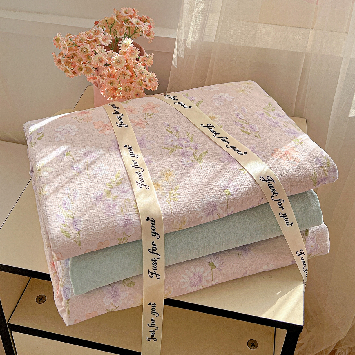 91家纺网 家纺一手货源 找家纺 灿哈家纺 2026新款双层纱木棉水洗棉单品套件