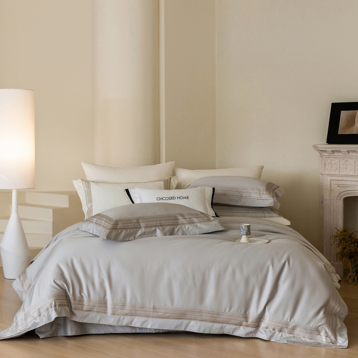 91家纺网 家纺一手货源 找家纺 （总）初拾 2026新款全棉纯棉简约刺绣老钱风四件套—圣托里尼