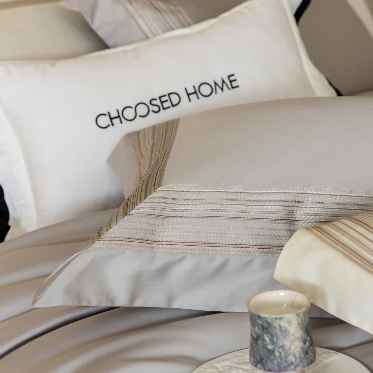 91家纺网 家纺一手货源 找家纺 （总）初拾 2026新款全棉纯棉简约刺绣老钱风四件套—圣托里尼