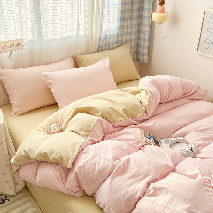 91家纺网 家纺一手货源 找家纺 （总）雨帆家纺 2026新款素色双拼水洗棉混搭四件套