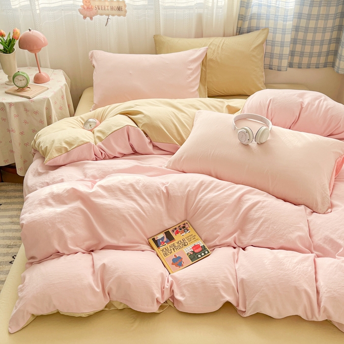 91家纺网 家纺一手货源 找家纺 （总）雨帆家纺 2026新款素色双拼水洗棉混搭四件套