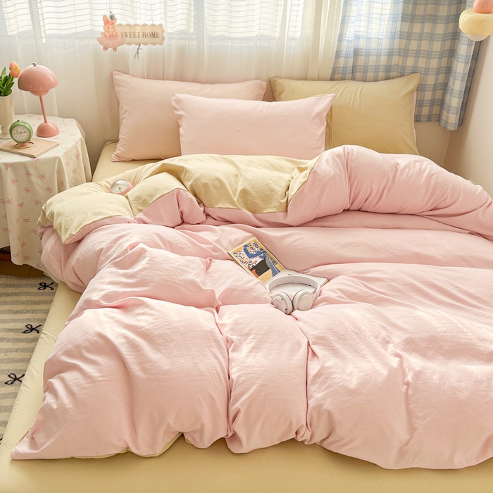 91家纺网 家纺一手货源 找家纺 （总）雨帆 2024新款ins纯色双拼磨毛四件套