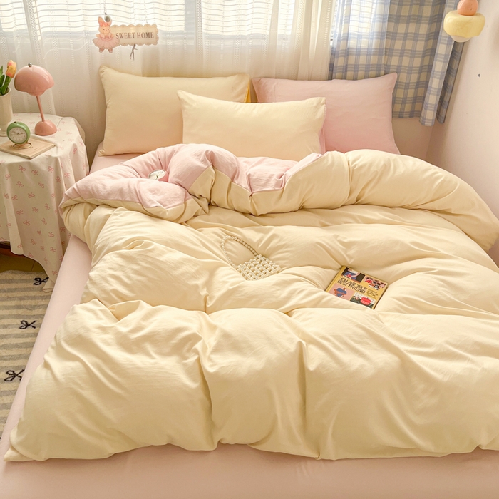 91家纺网 家纺一手货源 找家纺 （总）雨帆家纺 2026新款素色双拼水洗棉混搭四件套