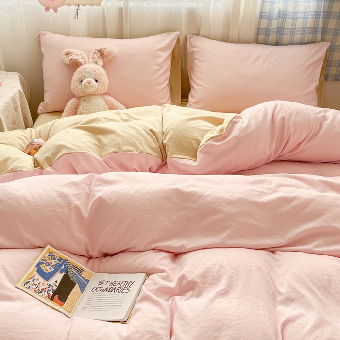 91家纺网 家纺一手货源 找家纺 （总）雨帆家纺 2026新款素色双拼水洗棉混搭四件套