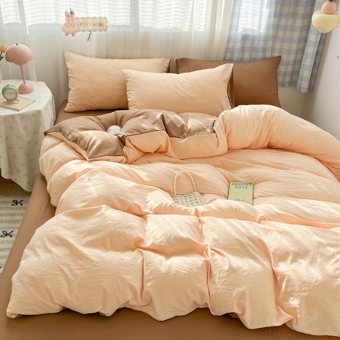 91家纺网 家纺一手货源 找家纺 （总）雨帆家纺 2026新款素色双拼水洗棉混搭四件套