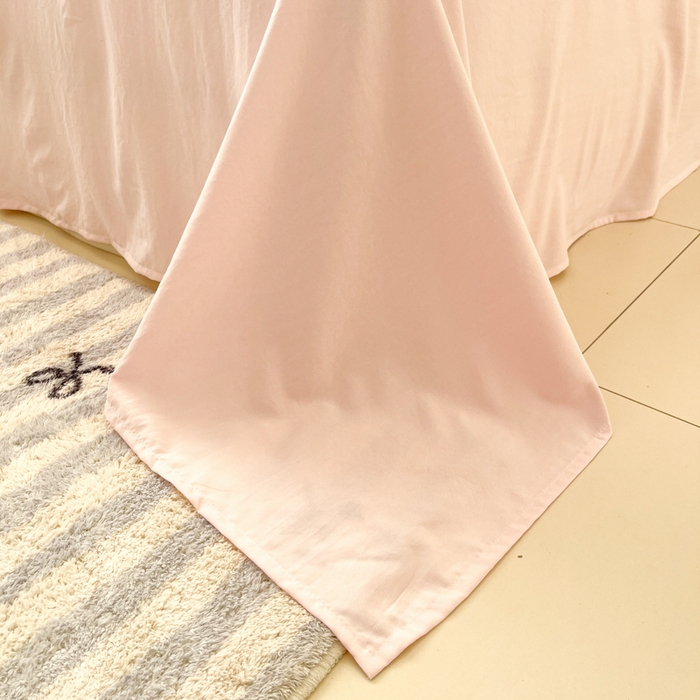 91家纺网 家纺一手货源 找家纺 雨帆家纺 2026新款素色双拼水洗棉混搭四件套 浅黄+粉