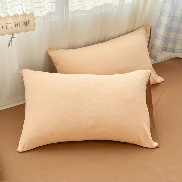 91家纺网 家纺一手货源 找家纺 雨帆家纺 2026新款素色双拼水洗棉混搭四件套 玉+咖