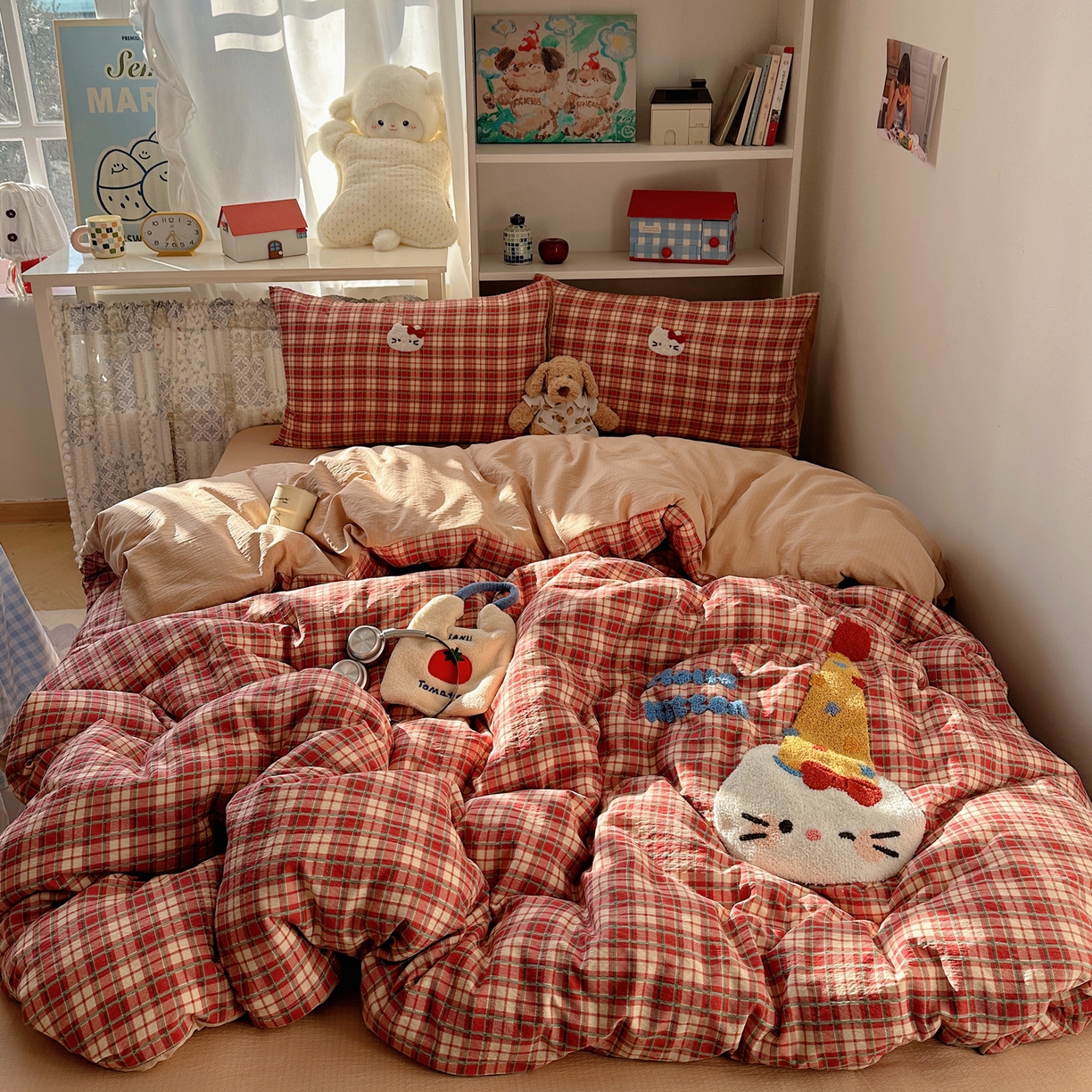 美乐迪家纺 2026新款云感双层纱毛巾绣四件套 大脸猫